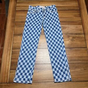 Celebrity Ace Girls Blue Checkered Jeans w/ Split Cuffs - Size 10